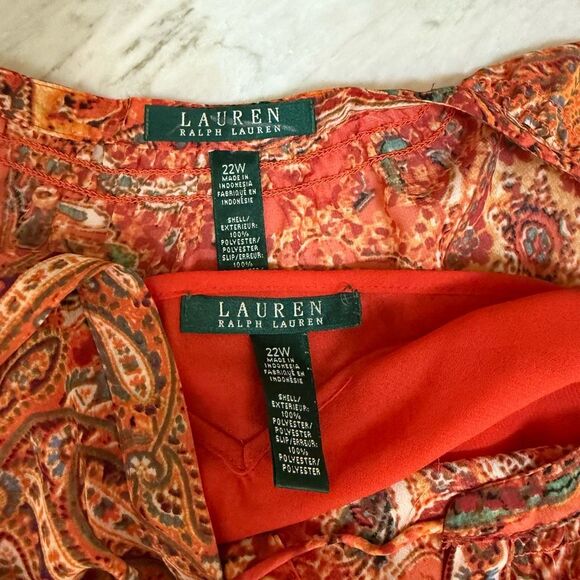 Lauren Ralph Lauren Orange Paisley Print Smocked Waist Layered Dress Sz 22W NWT - Picture 4 of 7